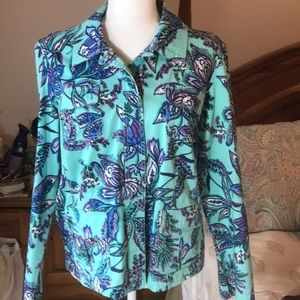Cappagallo Blue Print  Floral Jean Style Jacket Size 12